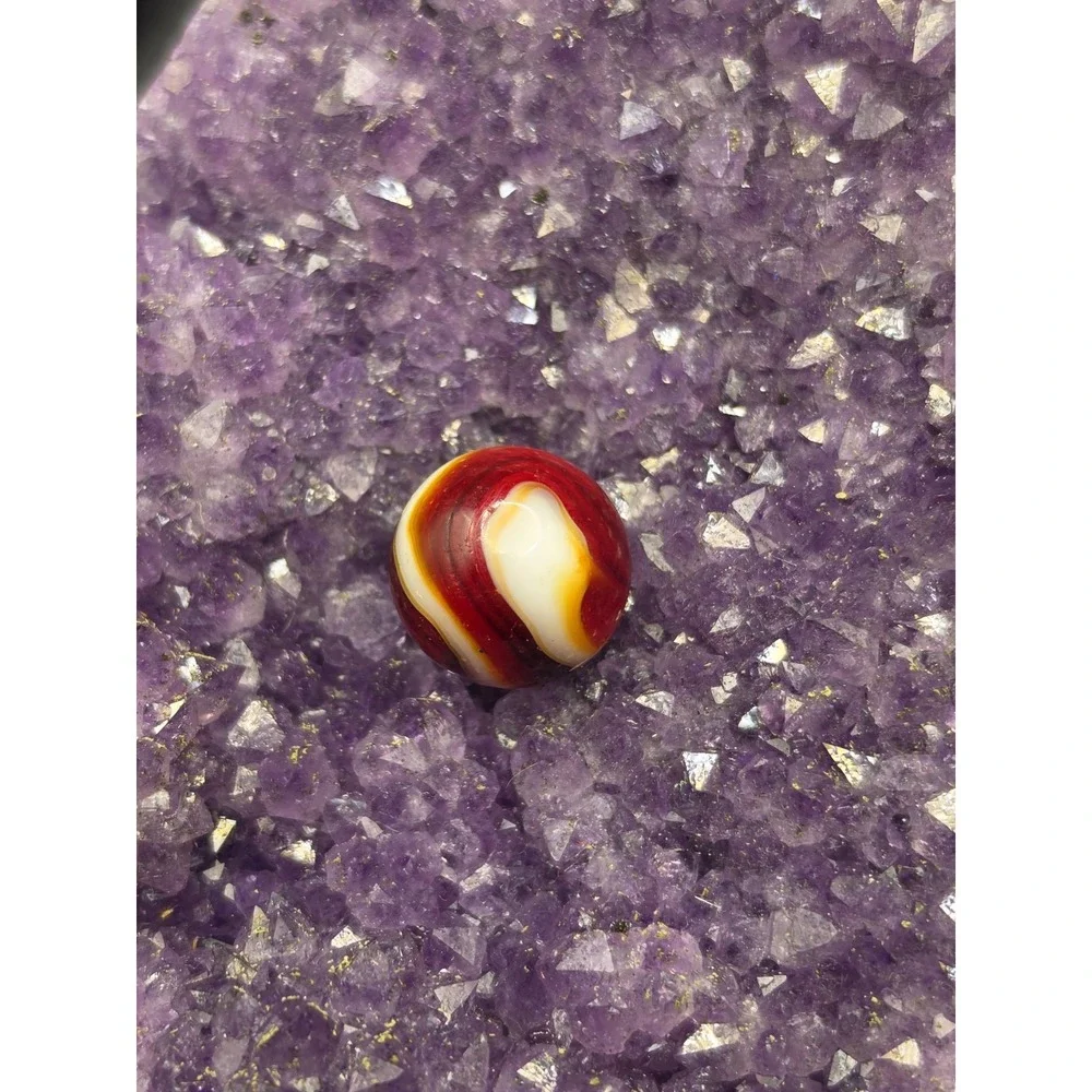 Vintage Beautiful Two Toned Red & White Stripe/Swirl HTF Marble Akro oxblood